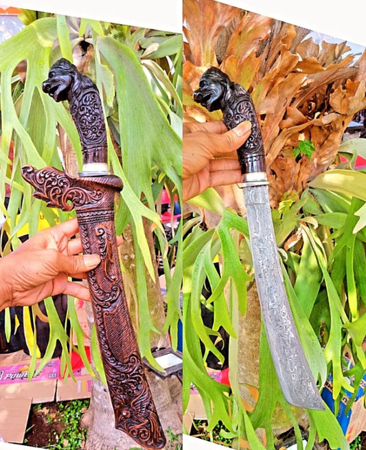 Golok lame 39 cm en acier de Damas, manche en corne de Buffle et étui en bois de Rasamala